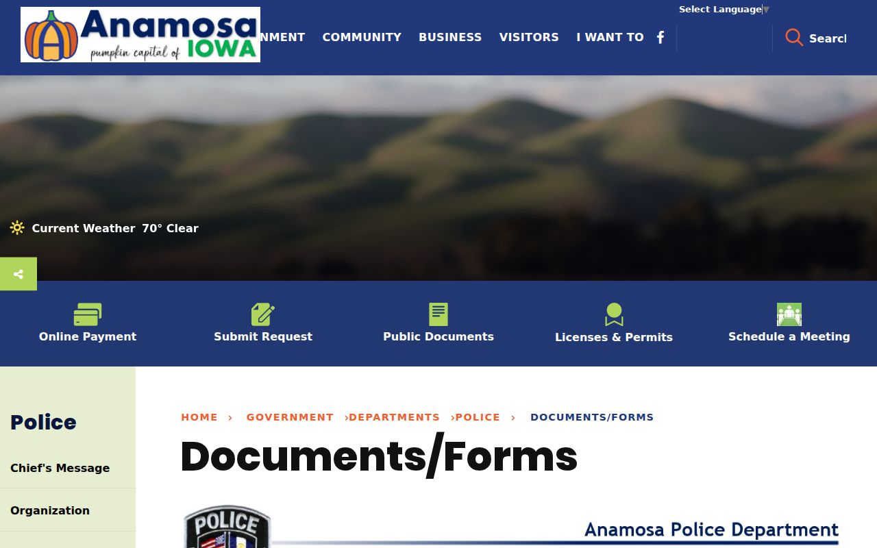 Anamosa criminal records police forms page