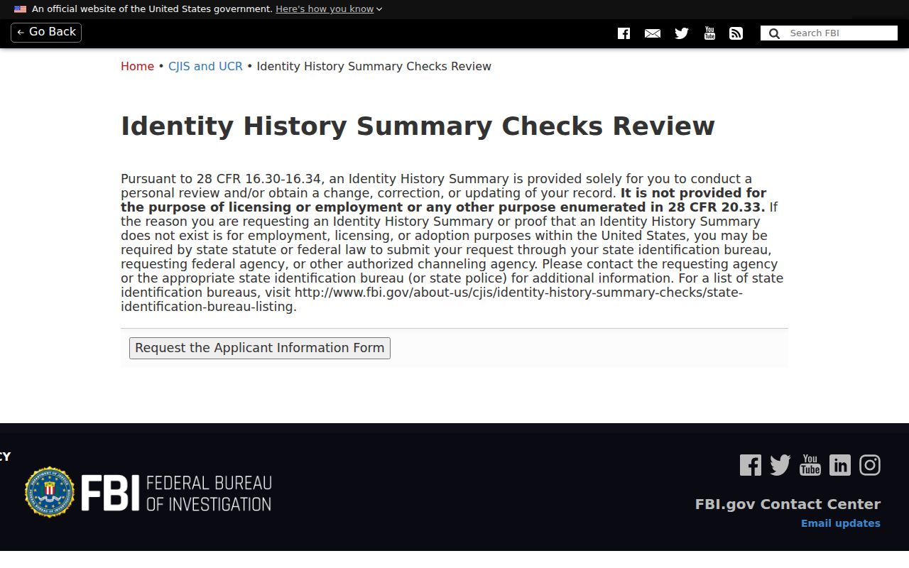 Anamosa criminal records FBI identity history route