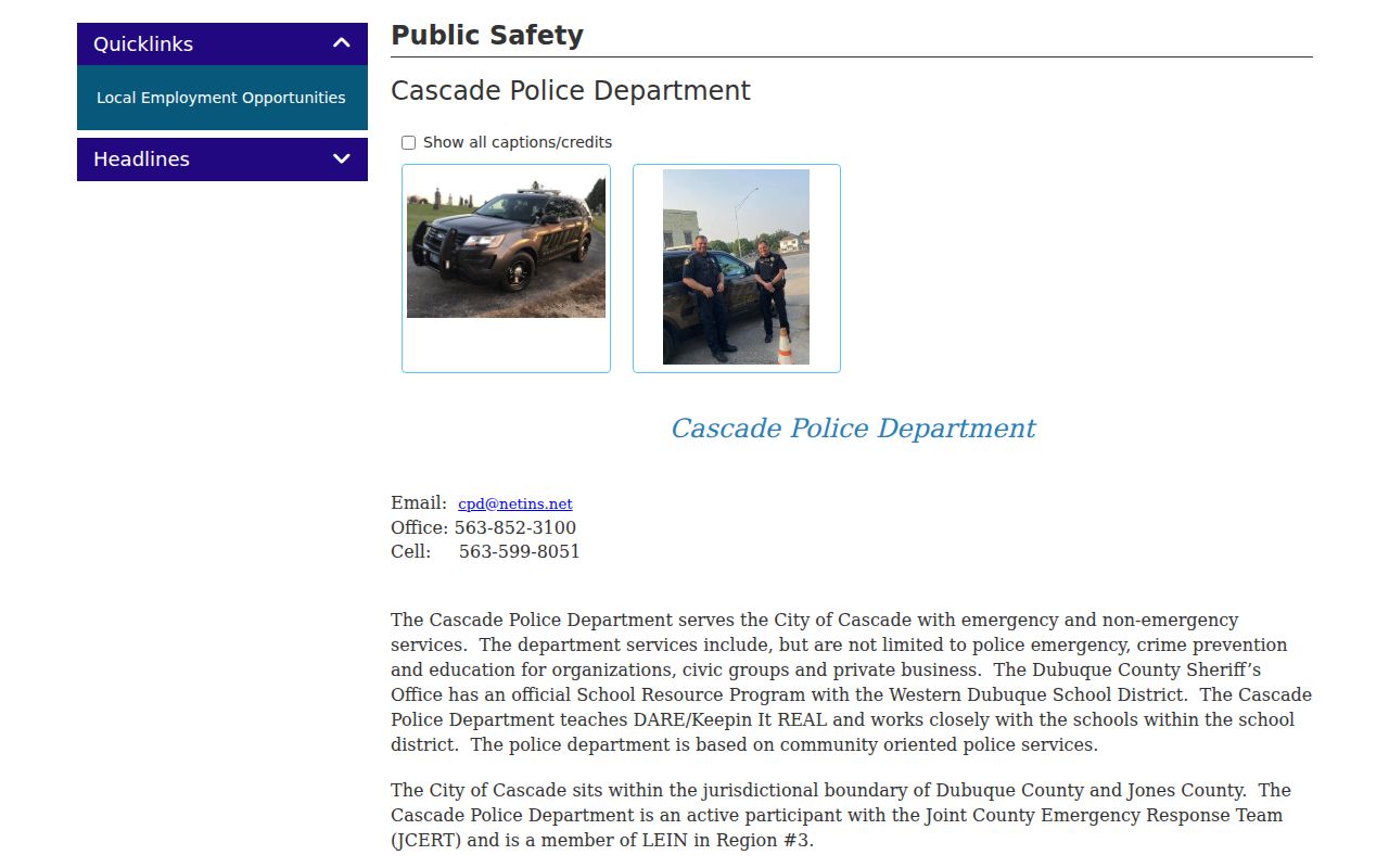 Cascade criminal records police department contact page