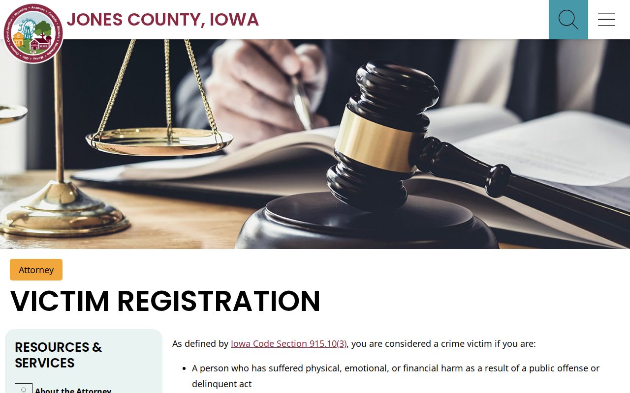 Jones County criminal court case victim registration information
