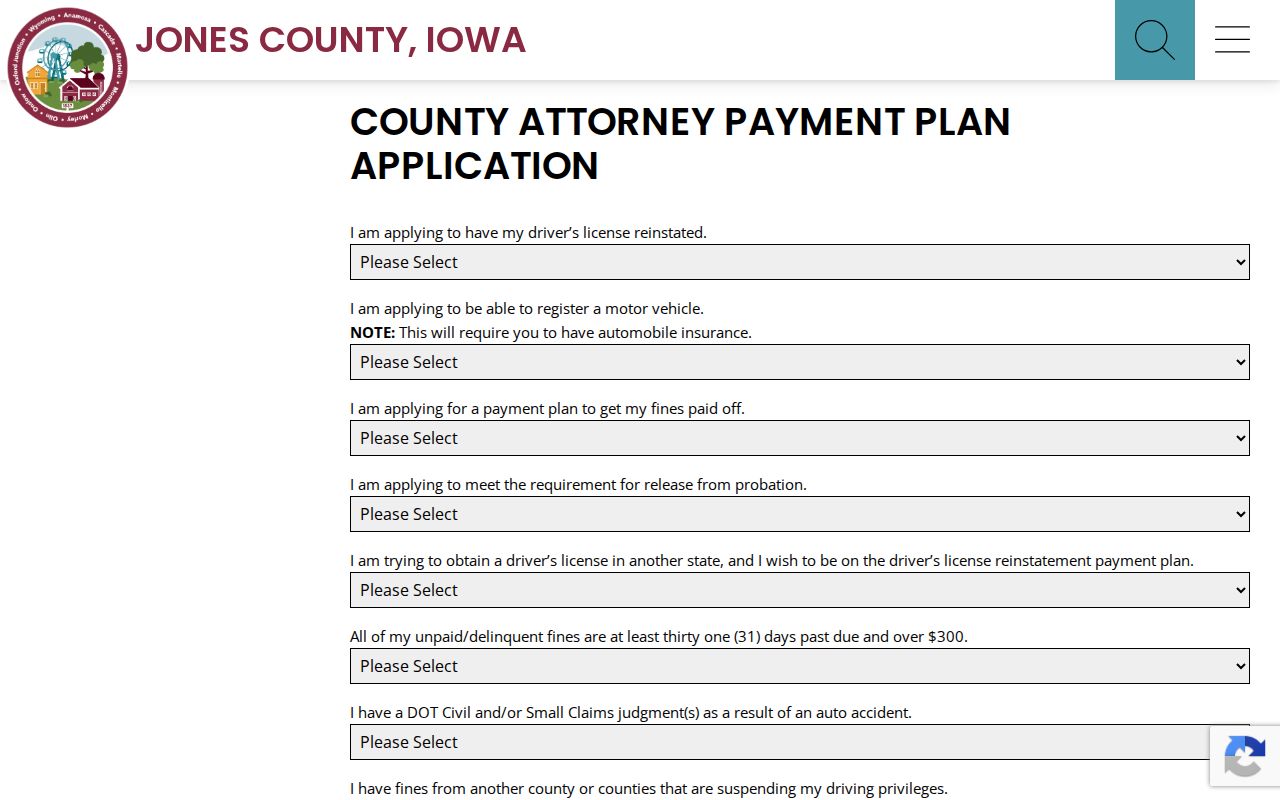 Jones County court case fine payment plan information