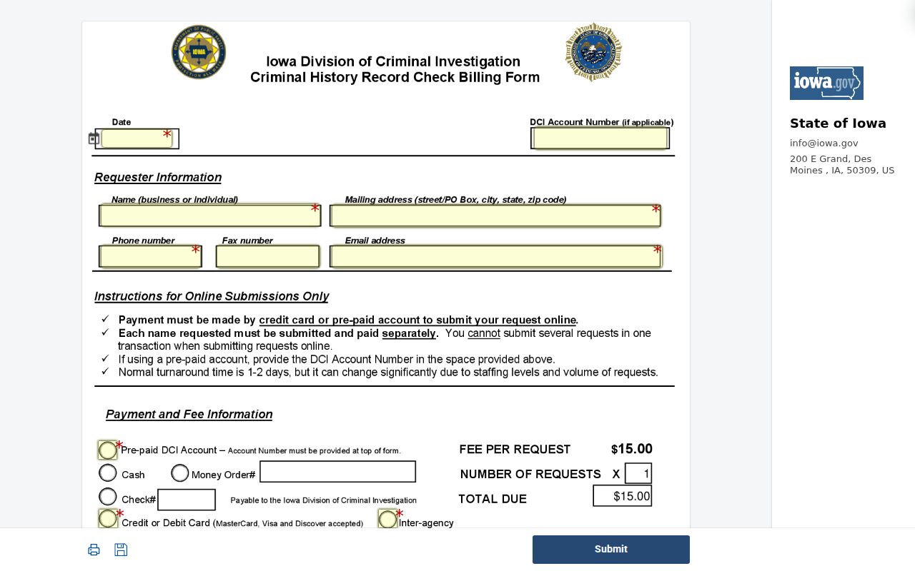 Jones County criminal history Iowa DCI online request form