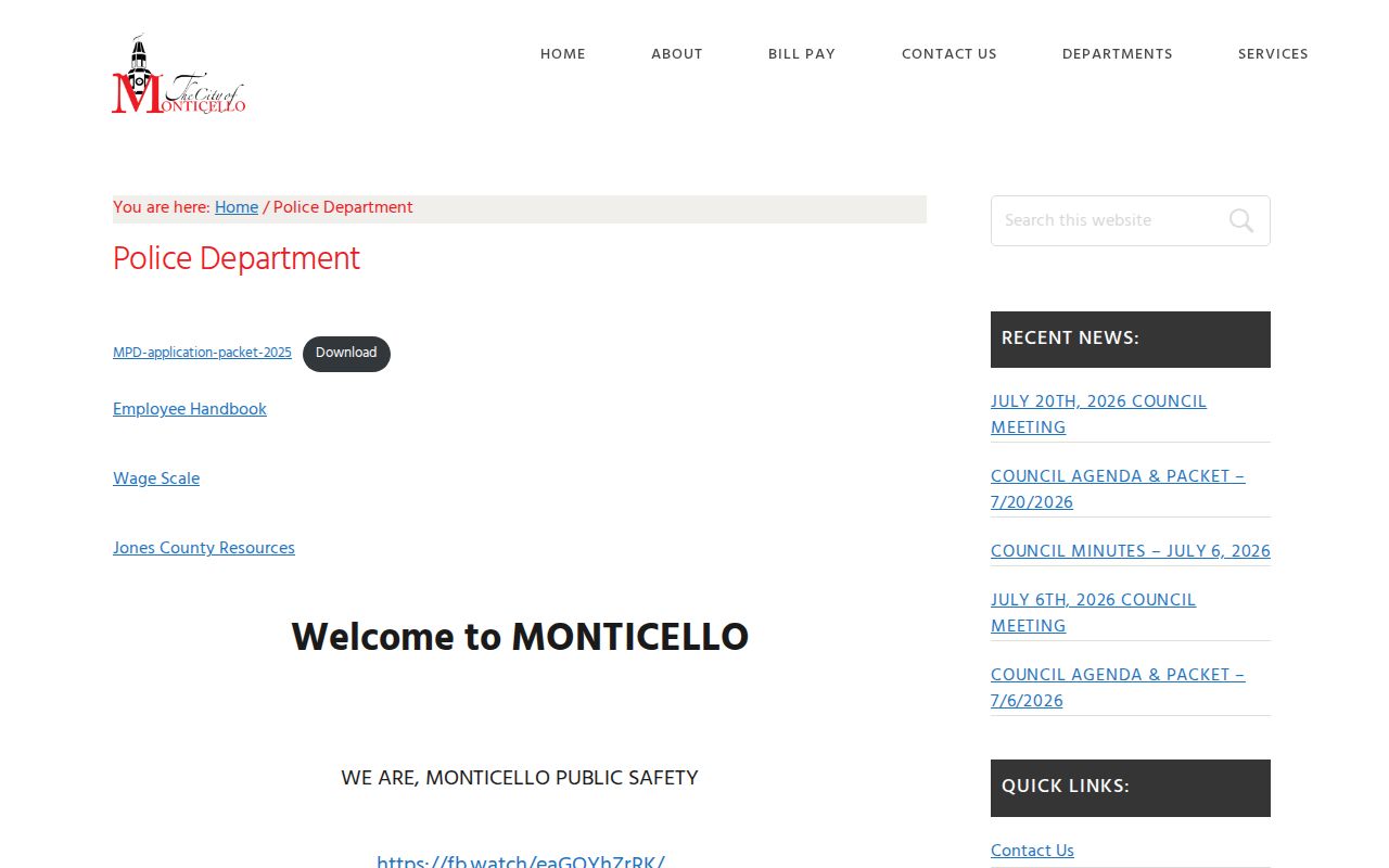Monticello criminal records police department page